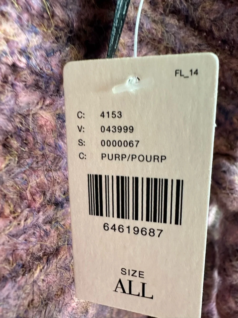 NWT Anthropologie Chunky Knit Oversized Fringe Scarf Purple Pink Marl One Size